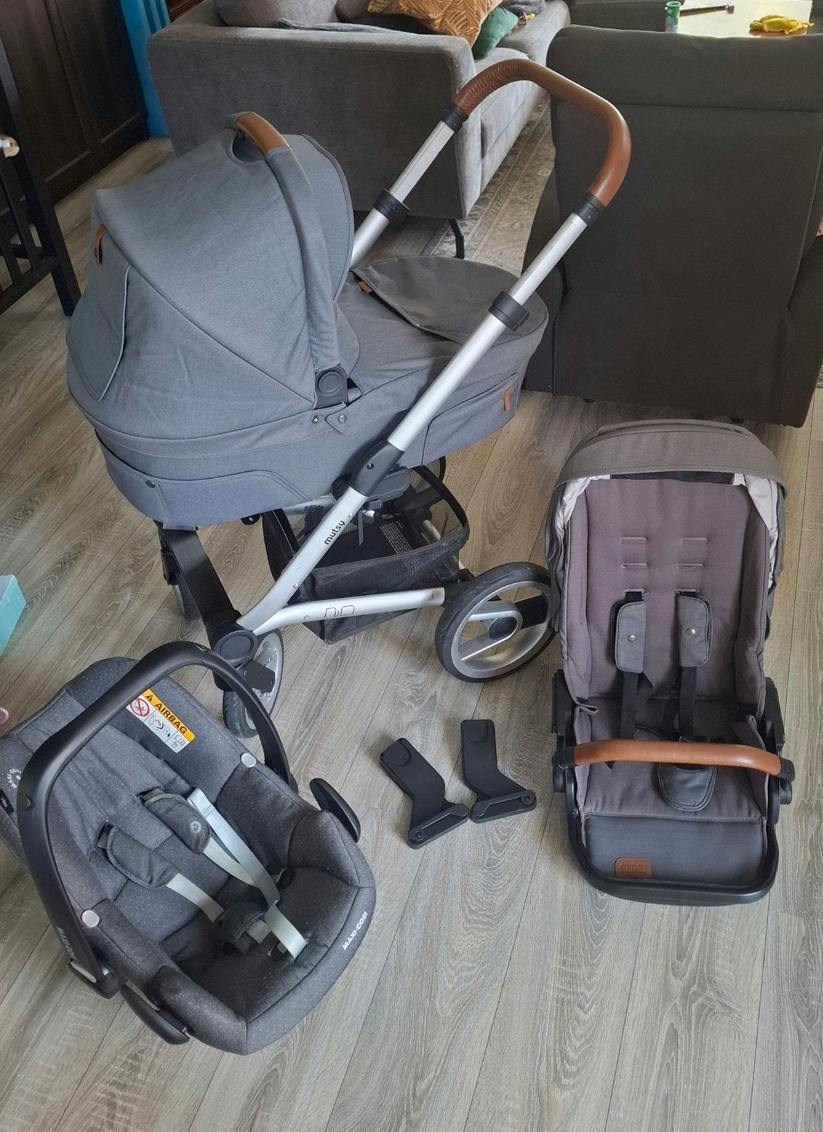Mutsy Nio Combiwagen met Maxi Cosi, Ophalen, Gebruikt, Verstelbare duwstang, Combiwagen