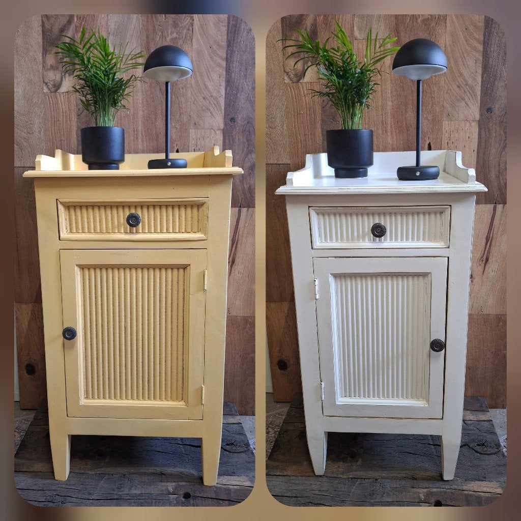 Compact houten dressoirkastjes, wit en geel, 4 stuks, Ophalen, Minder dan 50 cm, Met deur(en), Romantisch