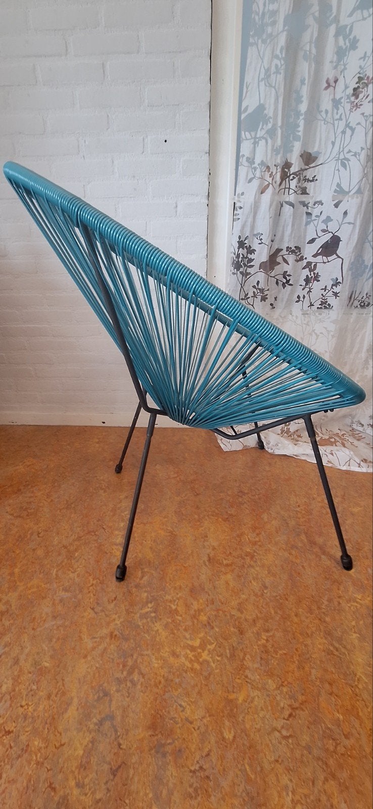 retro vintage draadstoel petrol, Huis en Inrichting, Stoelen, Ophalen, Kunststof, Blauw, Eén