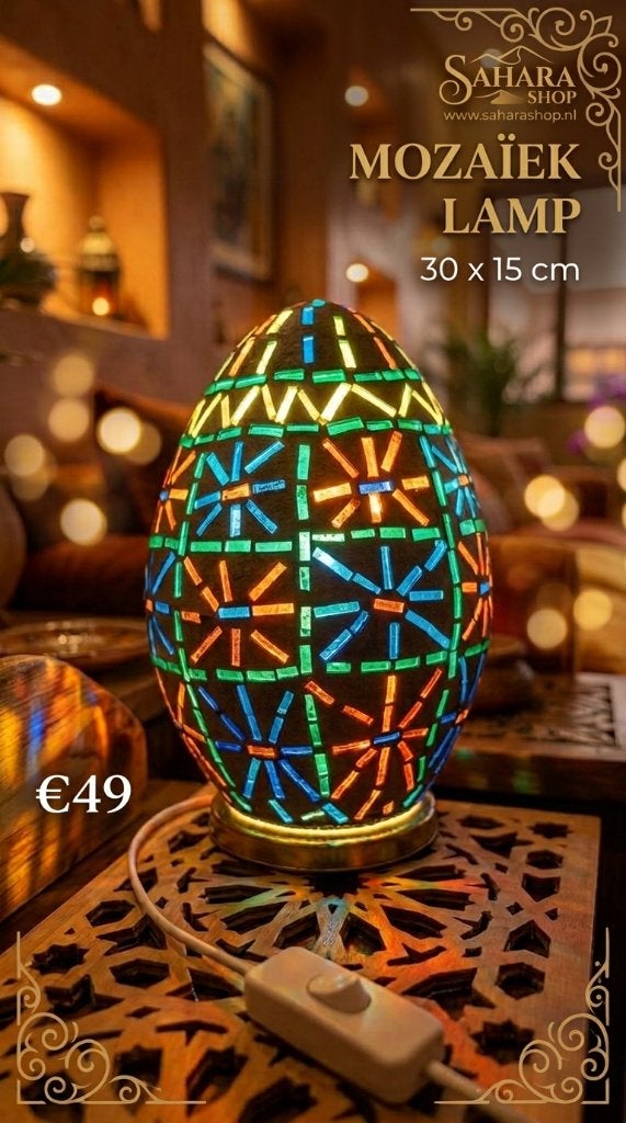 Oosterse Mozaïek Tafellamp - Handgemaakt, E14 (klein), Nieuw, Ophalen of Verzenden, Glas
