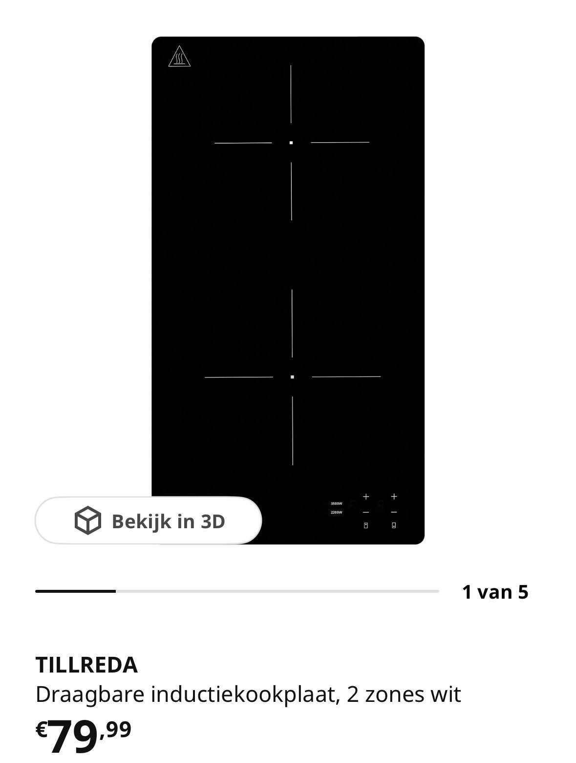 TILLREDA Draagbare inductiekookplaat, 2 zones wit, Ophalen, Minder dan 85 cm, 3 kookzones of minder, Zo goed als nieuw