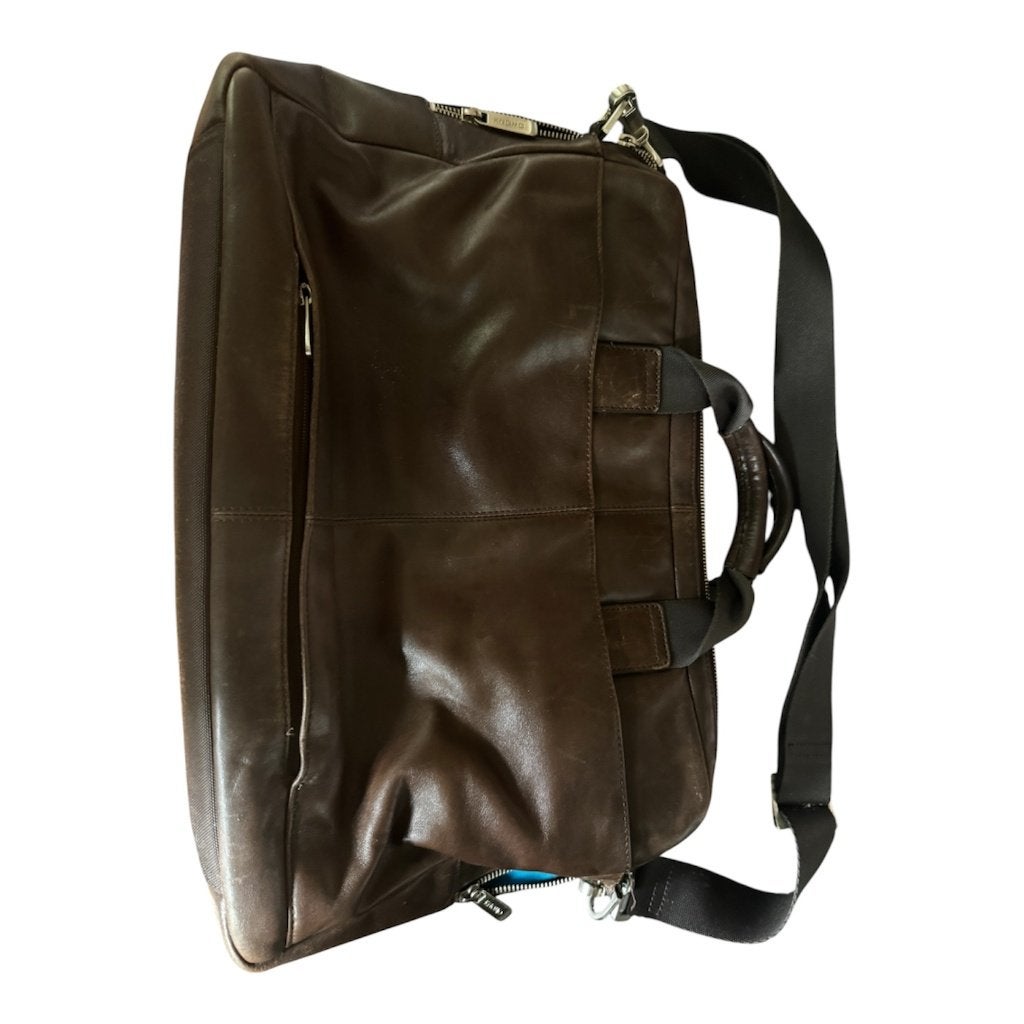 leren laptoptas met draagriem, Gebruikt, Bruin, 15 inch, Gevoerd laptopvak