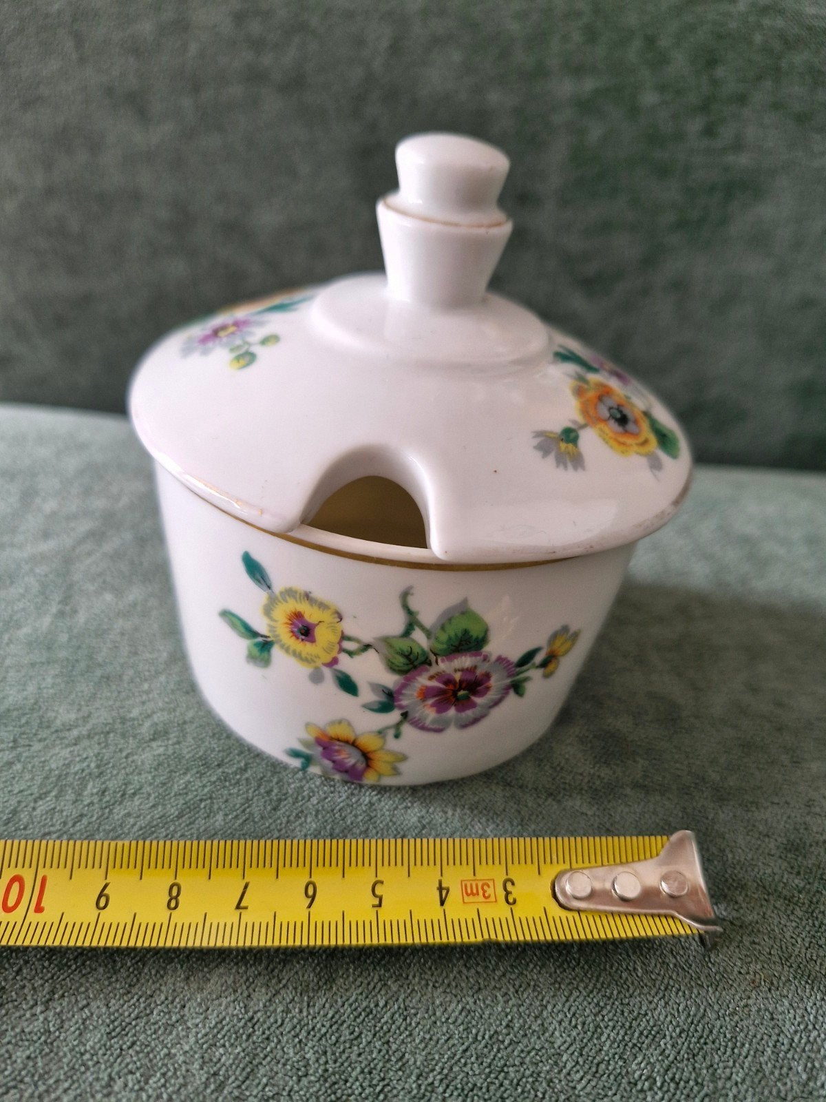 Vintage suikerpotje met bloemmotief en lepeluitsparing, Ophalen of Verzenden