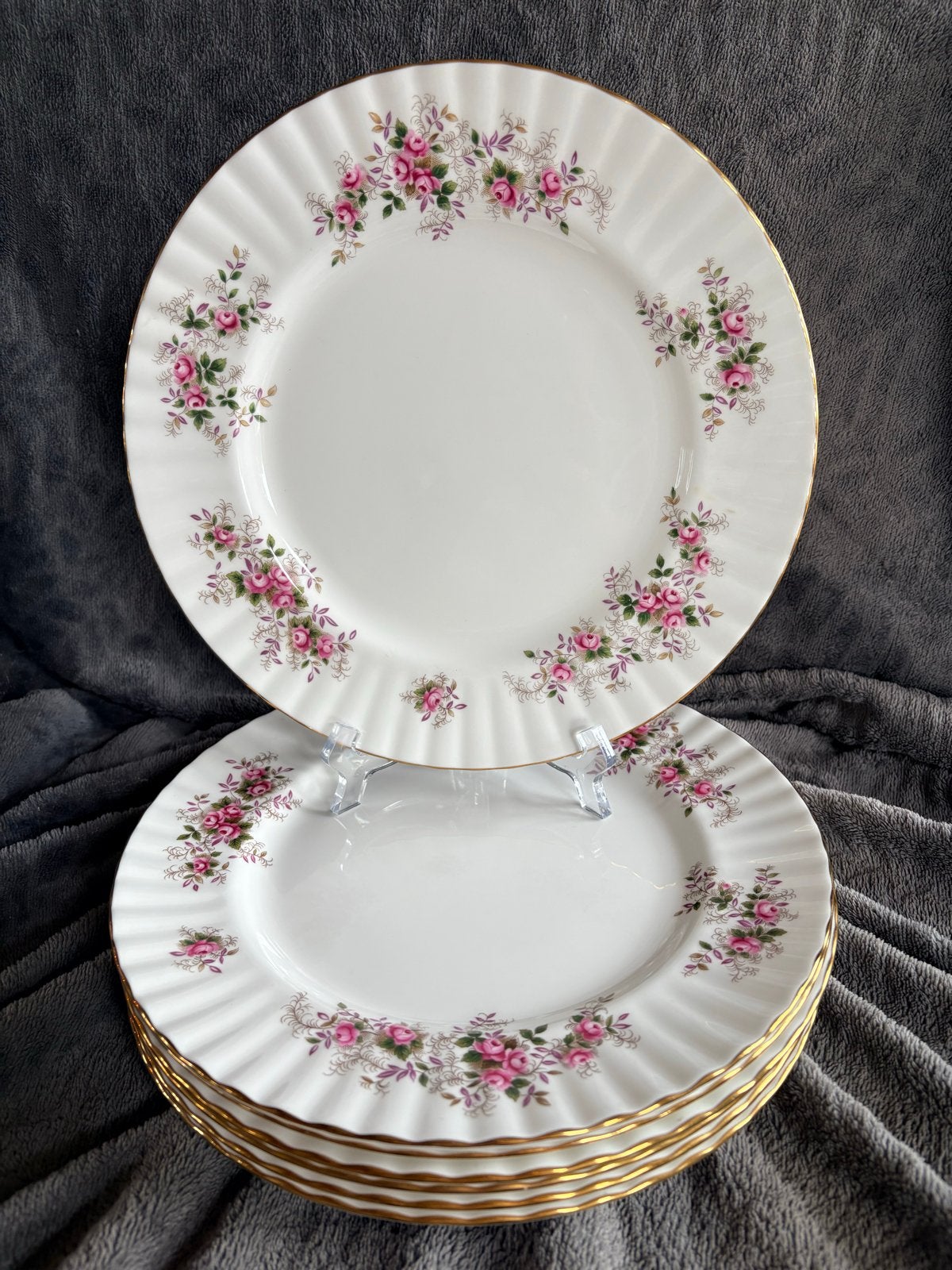 7 Royal Albert Lavender Rose dinerborden, Vintage, Ophalen of Verzenden, Zo goed als nieuw, Bord(en)