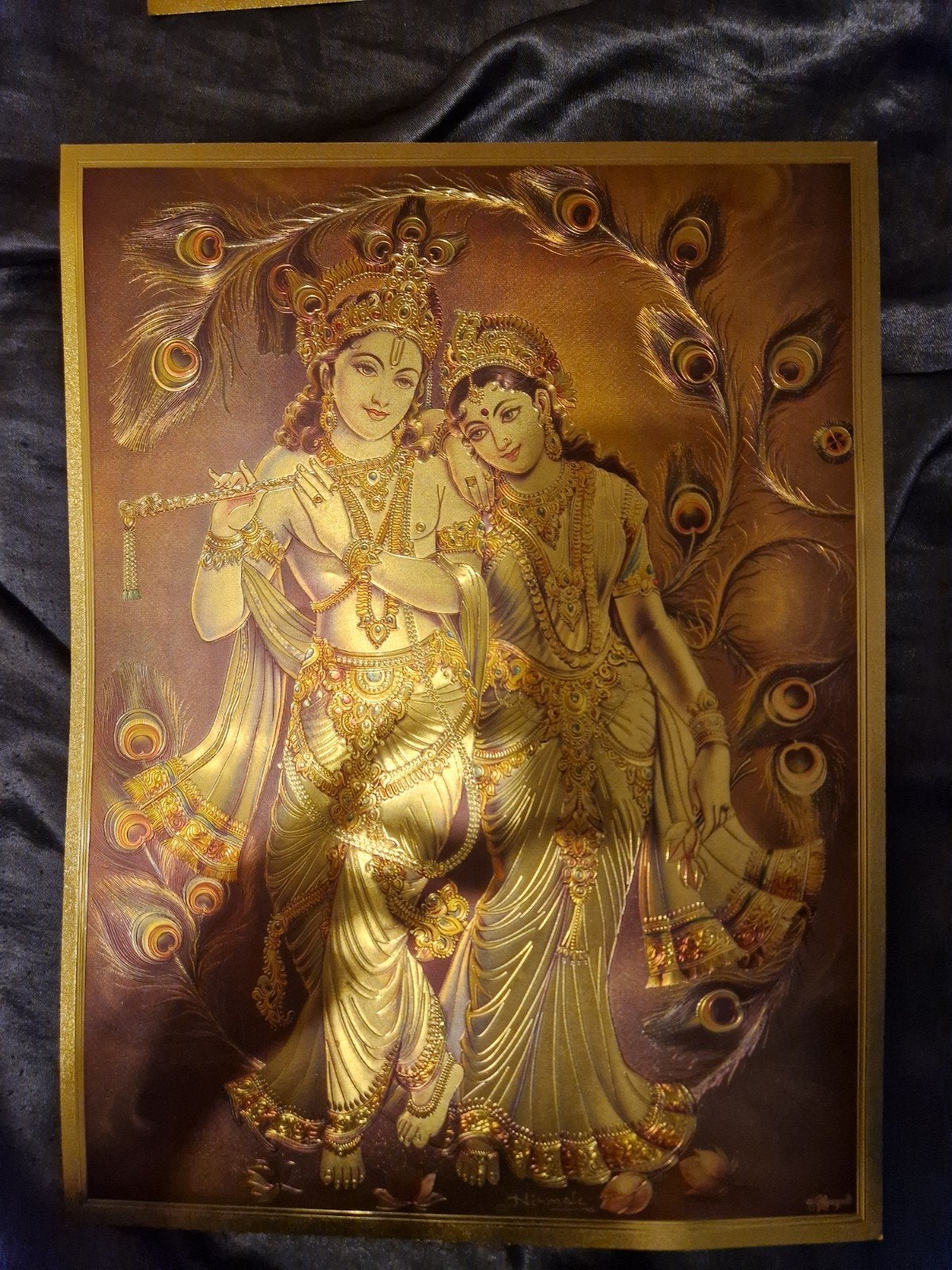 Gouden reliëf kunstwerk van Radha Krishna, Antiek en Kunst, Ophalen of Verzenden
