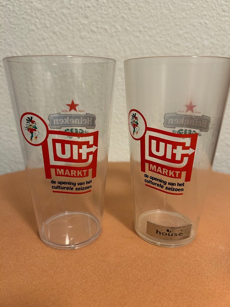 Heineken hard kunststof glazen Uitmarkt, Verzamelen, Biermerken, Ophalen, Zo goed als nieuw, Glas of Glazen, Heineken