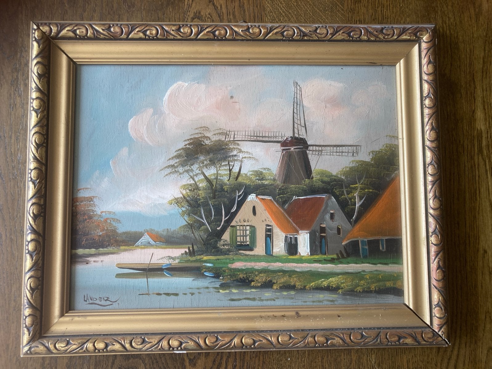 Schilderij Hollandse molen, gesigneerd, Ophalen, Paneel, Gesigneerd, Landschap