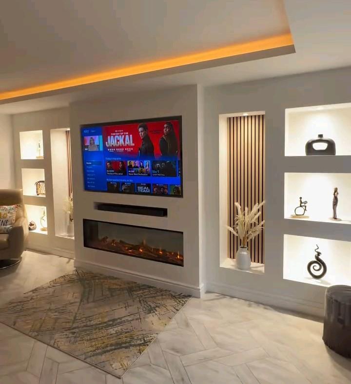 Moderne Cinewall met geïntegreerde sfeerhaard, Overige materialen, 200 cm of meer, Ophalen of Verzenden, Zo goed als nieuw