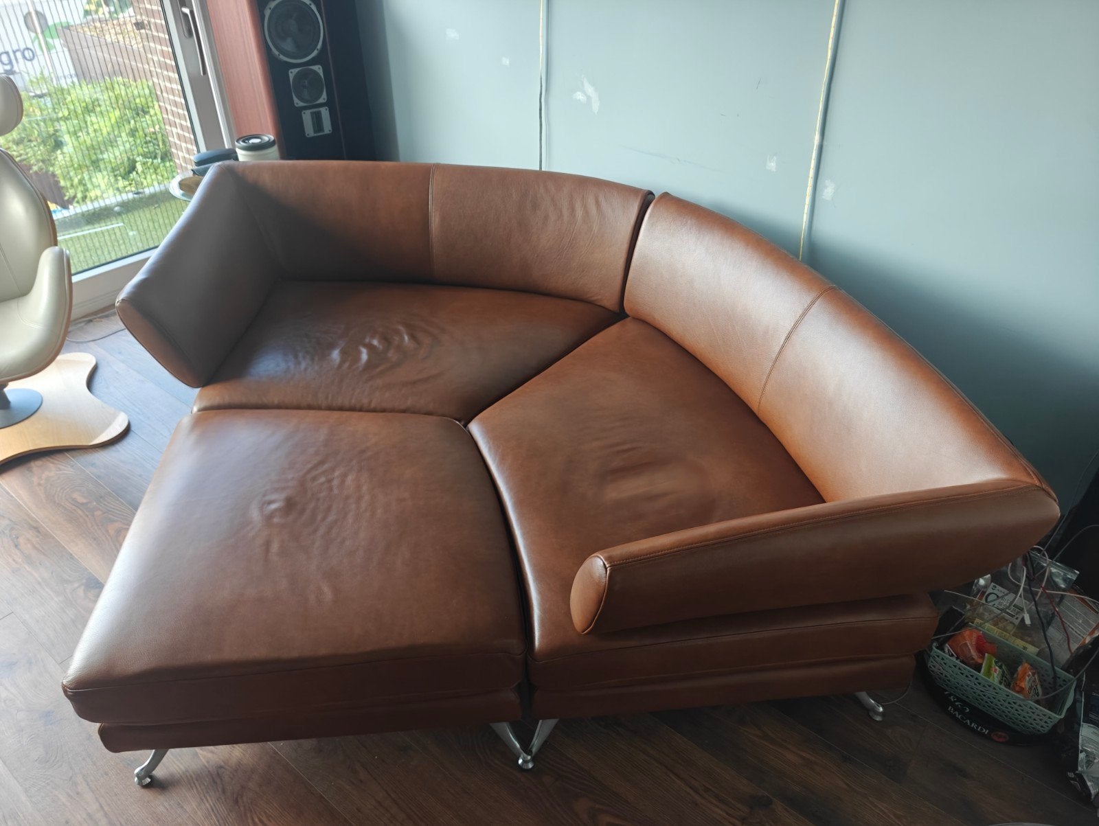 Rolf Benz 222 (modulair) cognac zacht leder, Ophalen, Driepersoons, 75 tot 100 cm, Zo goed als nieuw