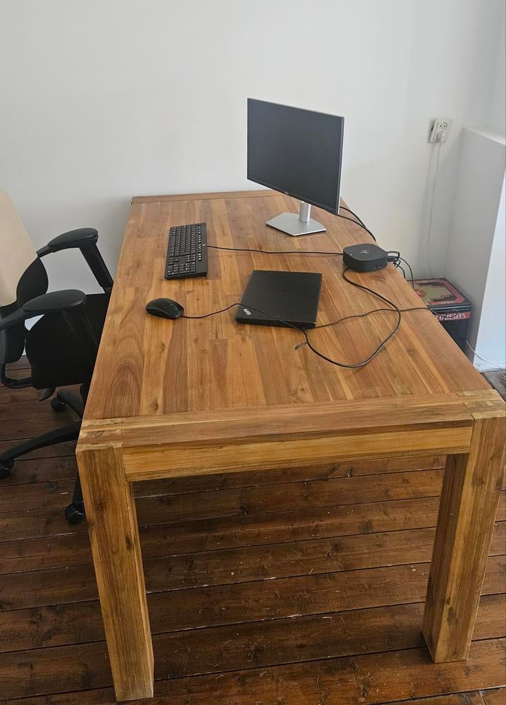 Robuuste houten tafel of bureau - 90x160, Huis en Inrichting, Tafels | Eettafels, Ophalen, 50 tot 100 cm, Zo goed als nieuw, 150 tot 200 cm