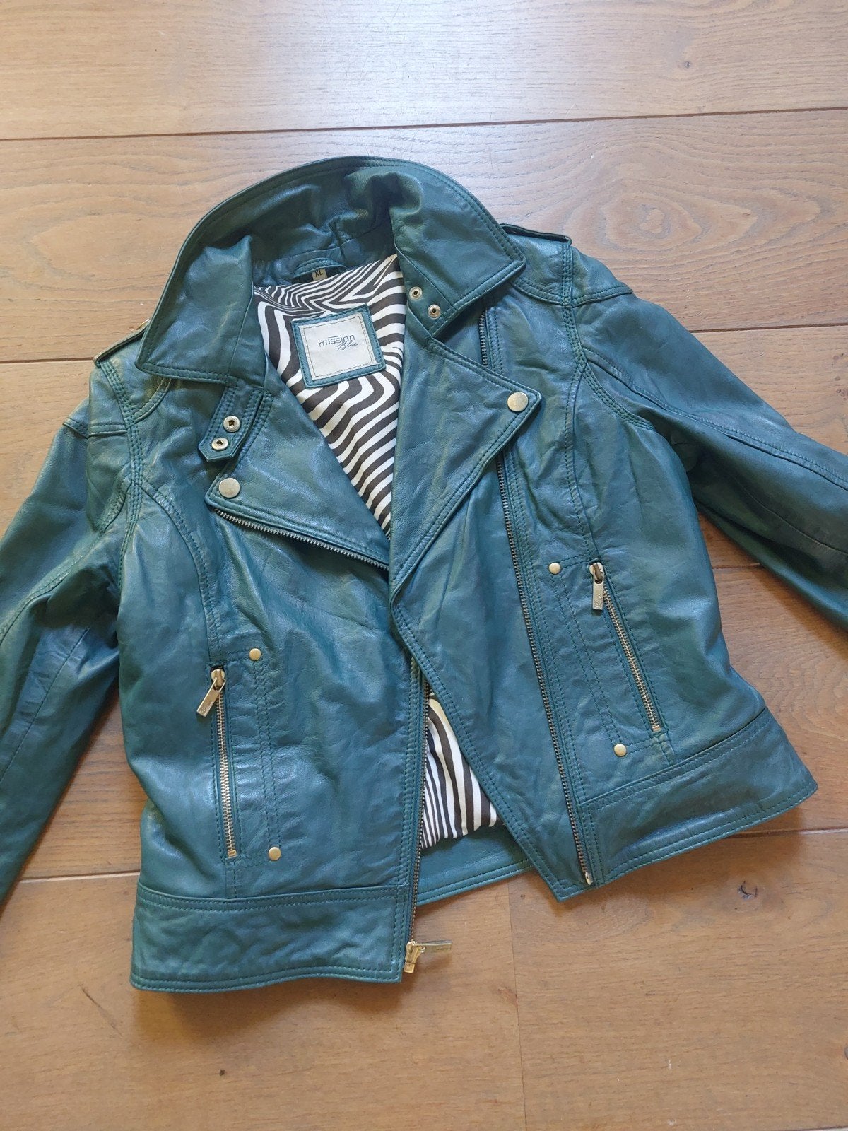 Mission zacht leren jack petrol kleur XL, Overige kleuren, Maat 46/48 (XL) of groter, Ophalen of Verzenden, Zo goed als nieuw