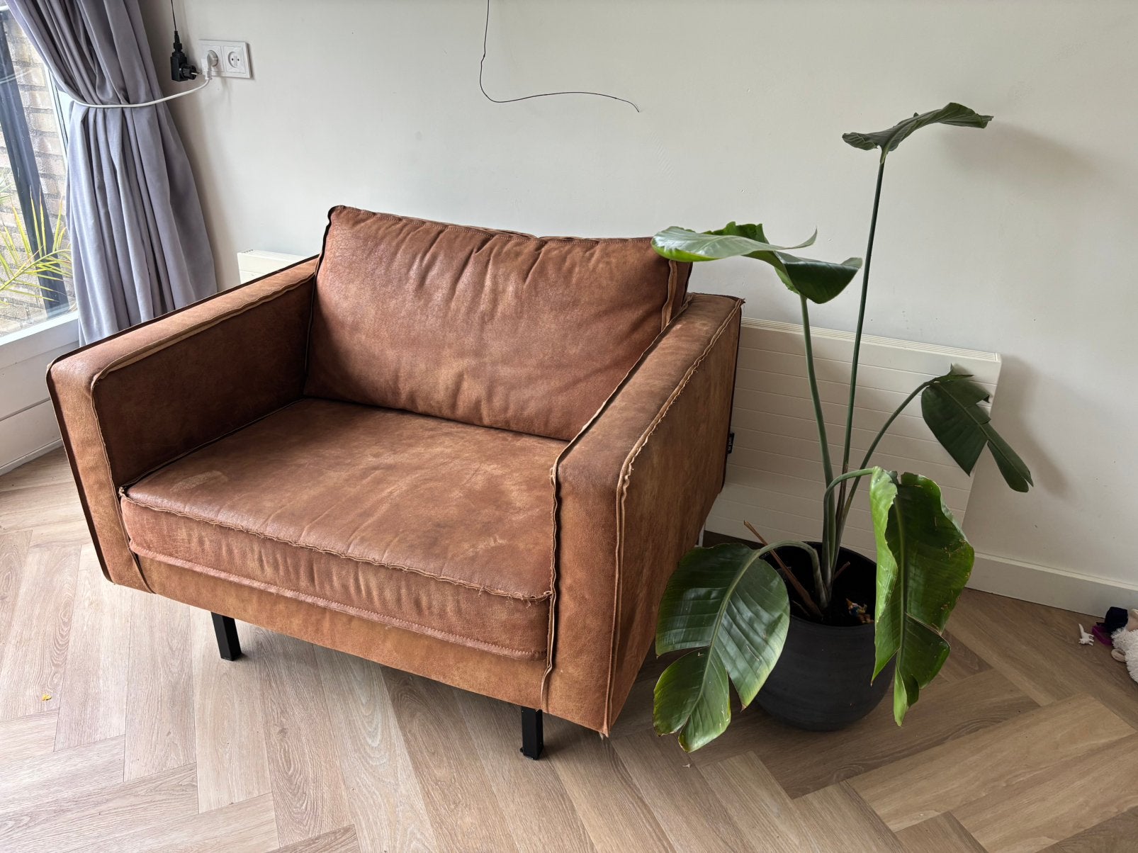BePure fauteuil rodeo leer - cognac, Ophalen, Gebruikt, 100 tot 125 cm, Leer