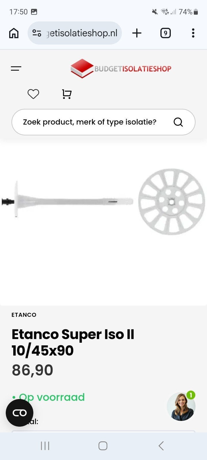 Etanco Super Iso II Isolatiepluggen 10/45x90 (300 stuks), Ophalen of Verzenden, Nieuw