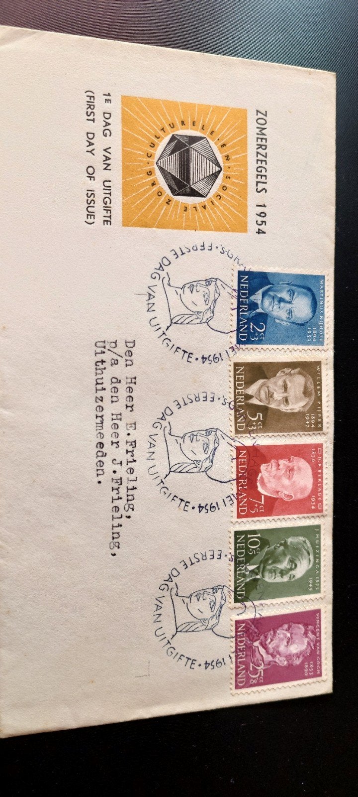 Eerste dag envelop zomerzegels 1954, Postzegels en Munten, Postzegels | Eerstedagenveloppen, Ophalen, Beschreven, Nederland