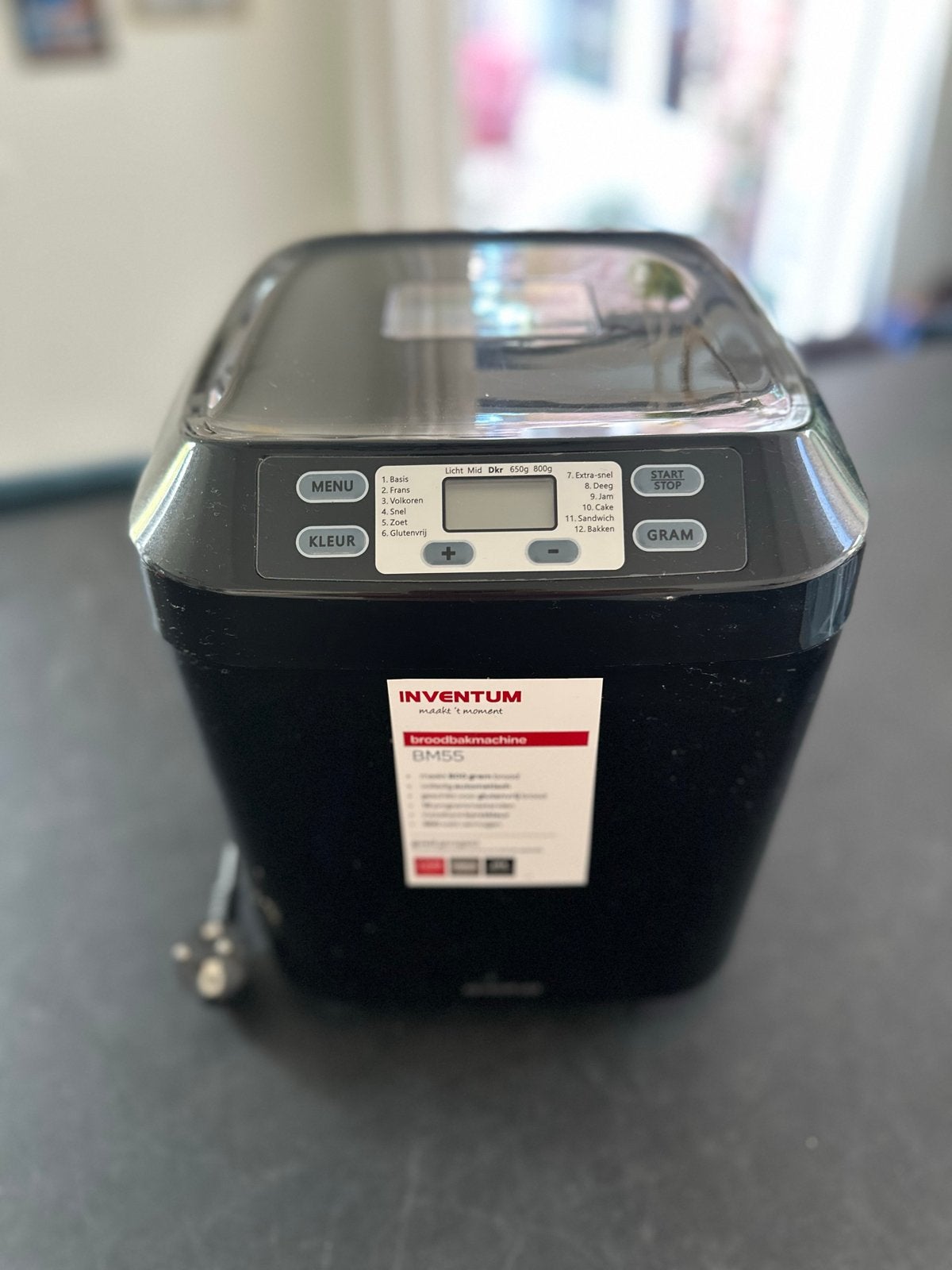 Inventum BM55 Broodbakmachine - Zwart, 800 tot 1200 gram deeg, Zo goed als nieuw, Kijkvenster, Ophalen