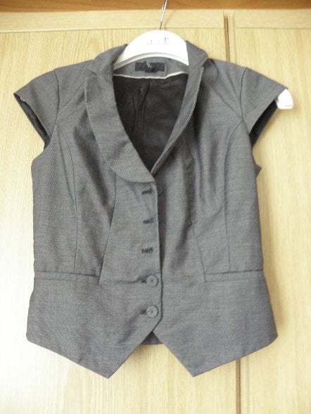 Net grijs gevoerd stretch gilet jasje H&M XS 34 nieuwstaat, H&M, Ophalen of Verzenden, Zo goed als nieuw, Jasje