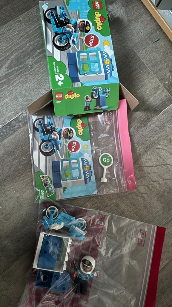 Lego Duplo 10900 politiemotor compleet incl doos en boekje, Ophalen of Verzenden, Zo goed als nieuw, Duplo