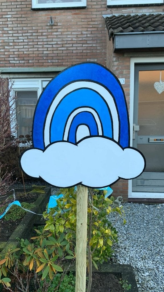 Geboortebord Regenboog Blauw te huur - Kraambord - €10 pw., Ophalen, Zo goed als nieuw, Geboortebord