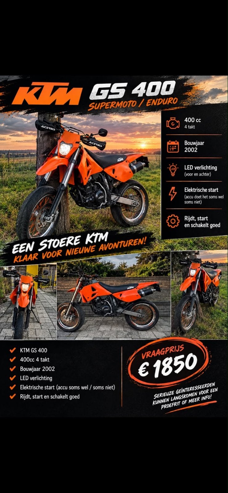 KTM GS 400 Supermoto/Enduro - Klaar voor nieuwe avonturen!, Ophalen, Gebruikt