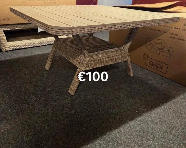 Garden impressions tuintafel wicker met polywood tafelblad, Ophalen, Nieuw, Rechthoekig, Wicker