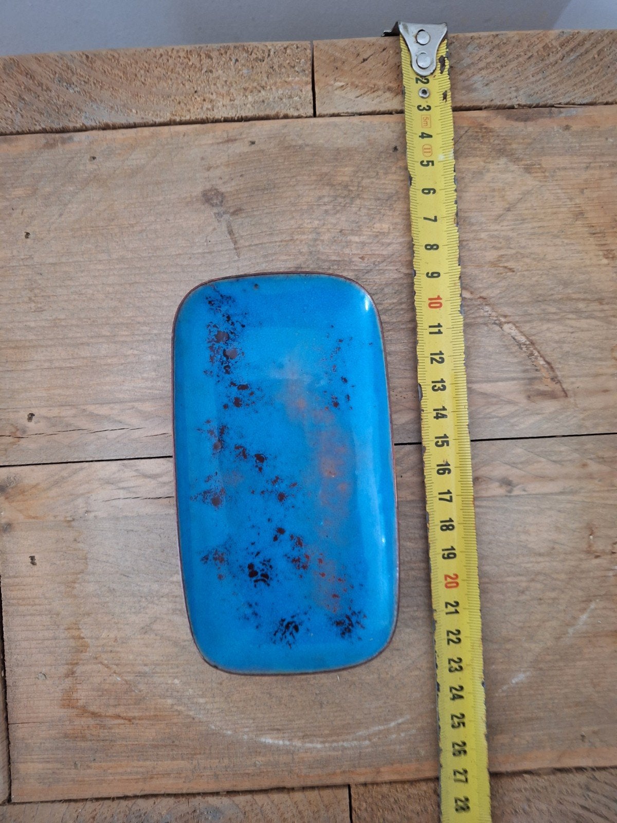 Vintage Koper Emaille Trinket Schaal / Ringschaaltje - Blauw, Ophalen of Verzenden