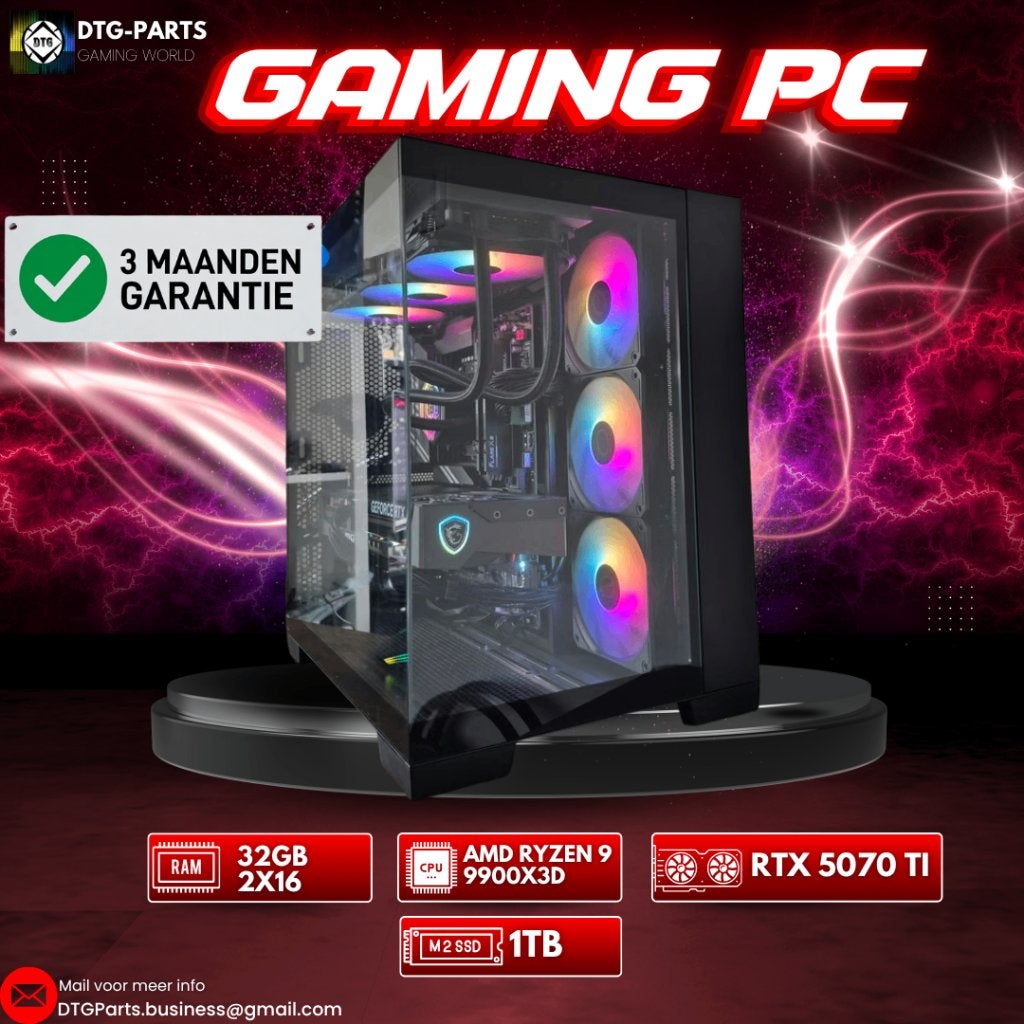Gaming PC // RTX 5070 ti & AMD 9 9900X3D, 7604 HM, 32 GB, DTGParts.Business@gmail.com, Zelf gebouwde pc
