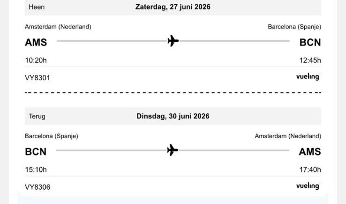 Vliegtickets retour Barcelona, Twee personen, Vliegtuig, Met bestemming of datum