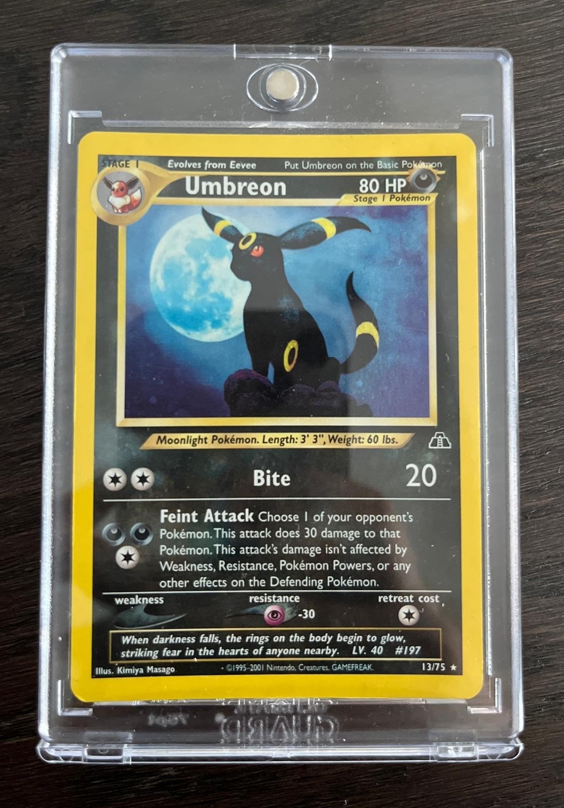 Umbreon Pokémon Kaart Holo 13/75 Neo Discovery, Ophalen, Zo goed als nieuw, Losse kaart