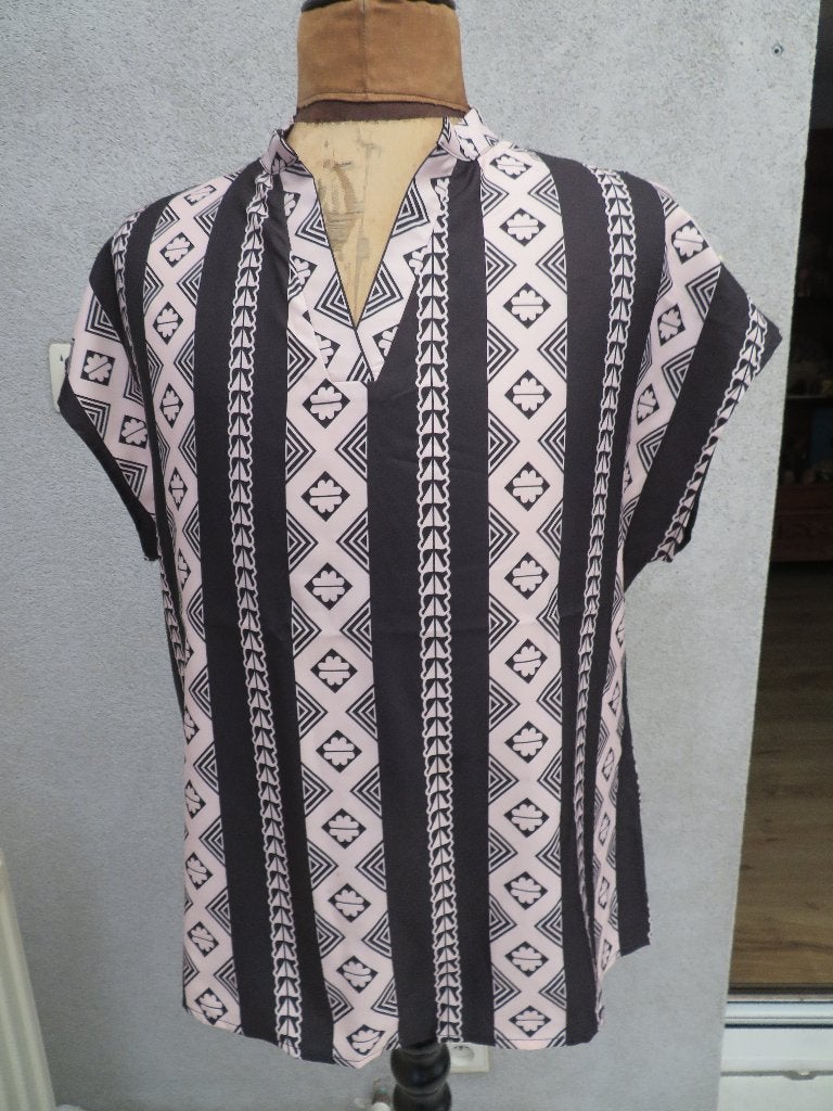 Dames blouse maat XL/44 nieuw roze - zwart, Meerkleurig, Maat 46/48 (XL) of groter, Nieuw, Ophalen of Verzenden