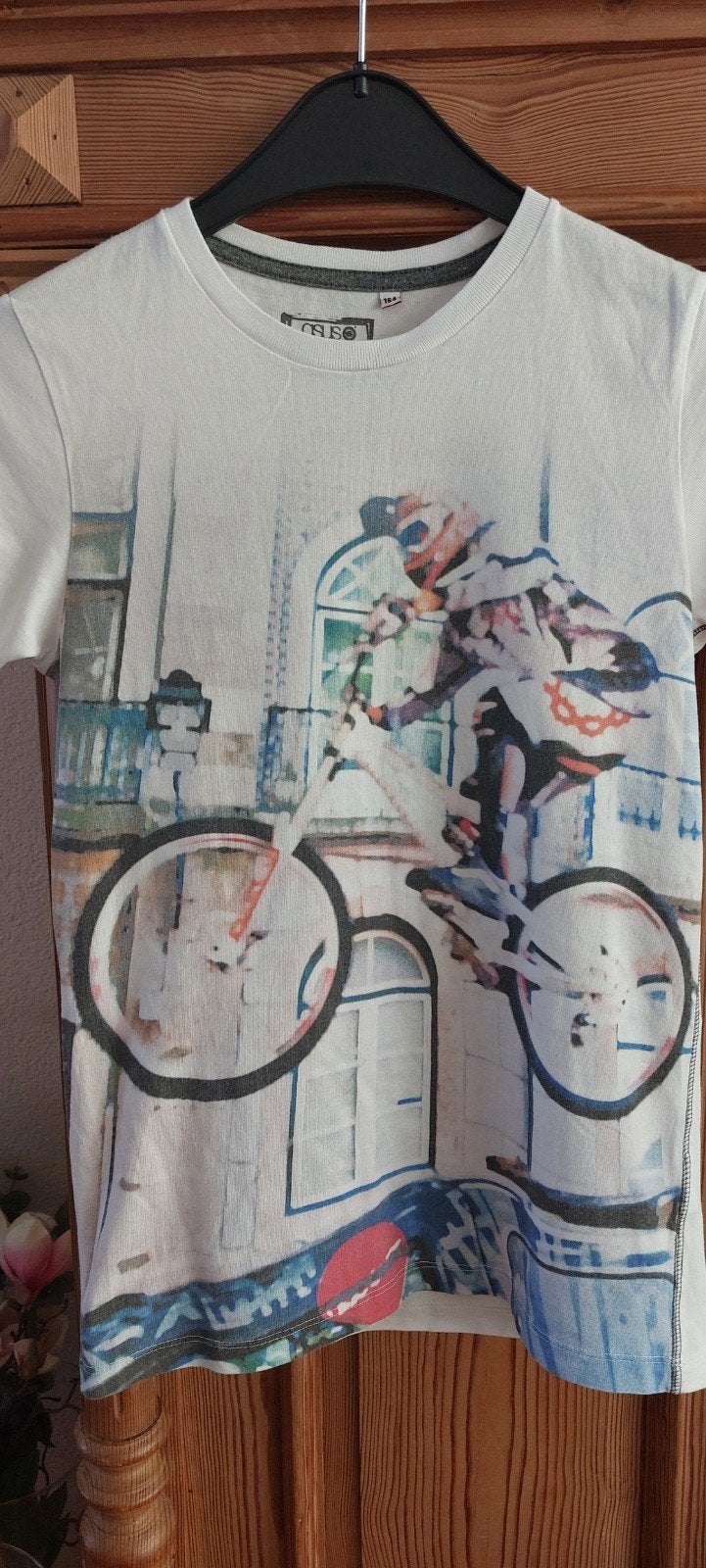 Stoere  T-shirt met mountainbike/164, Ophalen of Verzenden, Zo goed als nieuw, Jongen of Meisje, Shirt of Longsleeve