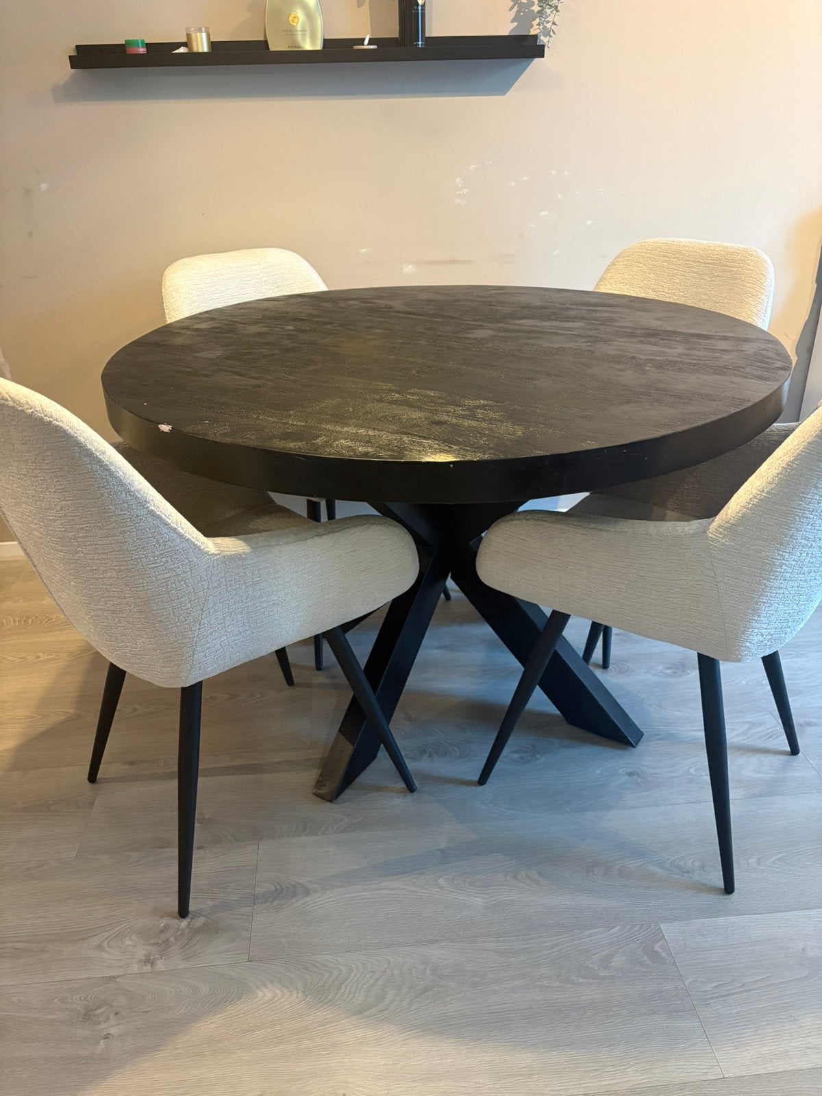 Eettafel mangohout 120 cm, Ophalen, Zo goed als nieuw, Rond, 100 tot 150 cm