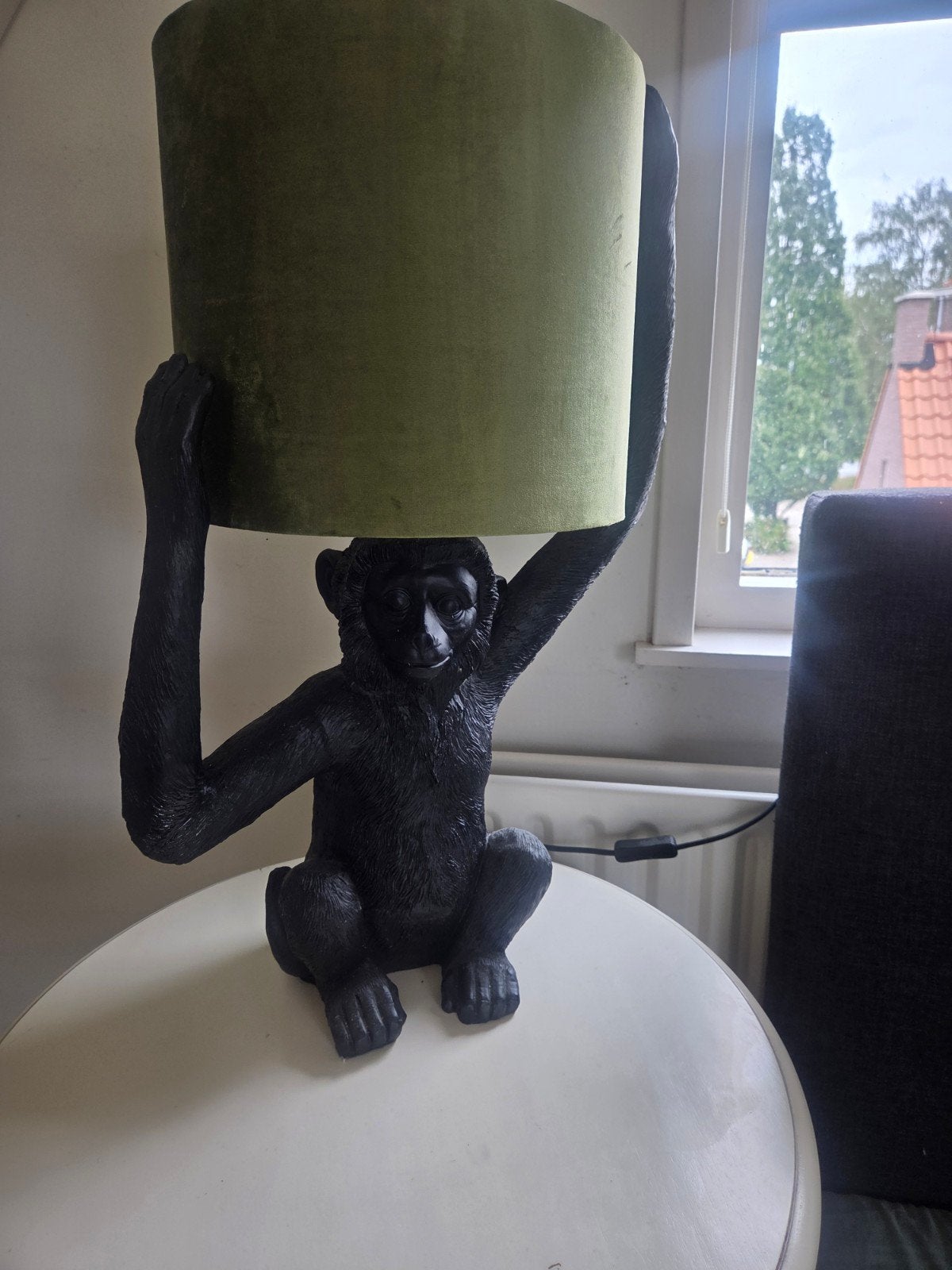 Tafellamp aap met groene kap van Light & Living, Huis en Inrichting, Ophalen, Overige stijlen, Kunststof, Gebruikt