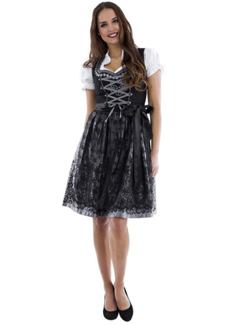 Luxe Dirndl Zwart/Zilver, Zwart, Knielengte, Ophalen, Maat 38/40 (M)