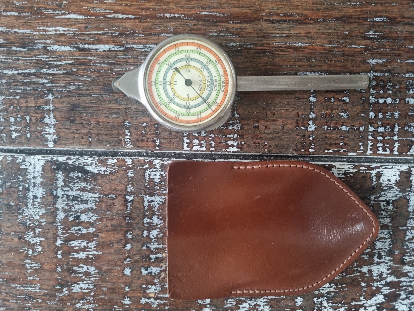 Vintage Curvimeter met Leren Etui - Kaartafstandsmeter, Antiek en Kunst, Ophalen of Verzenden