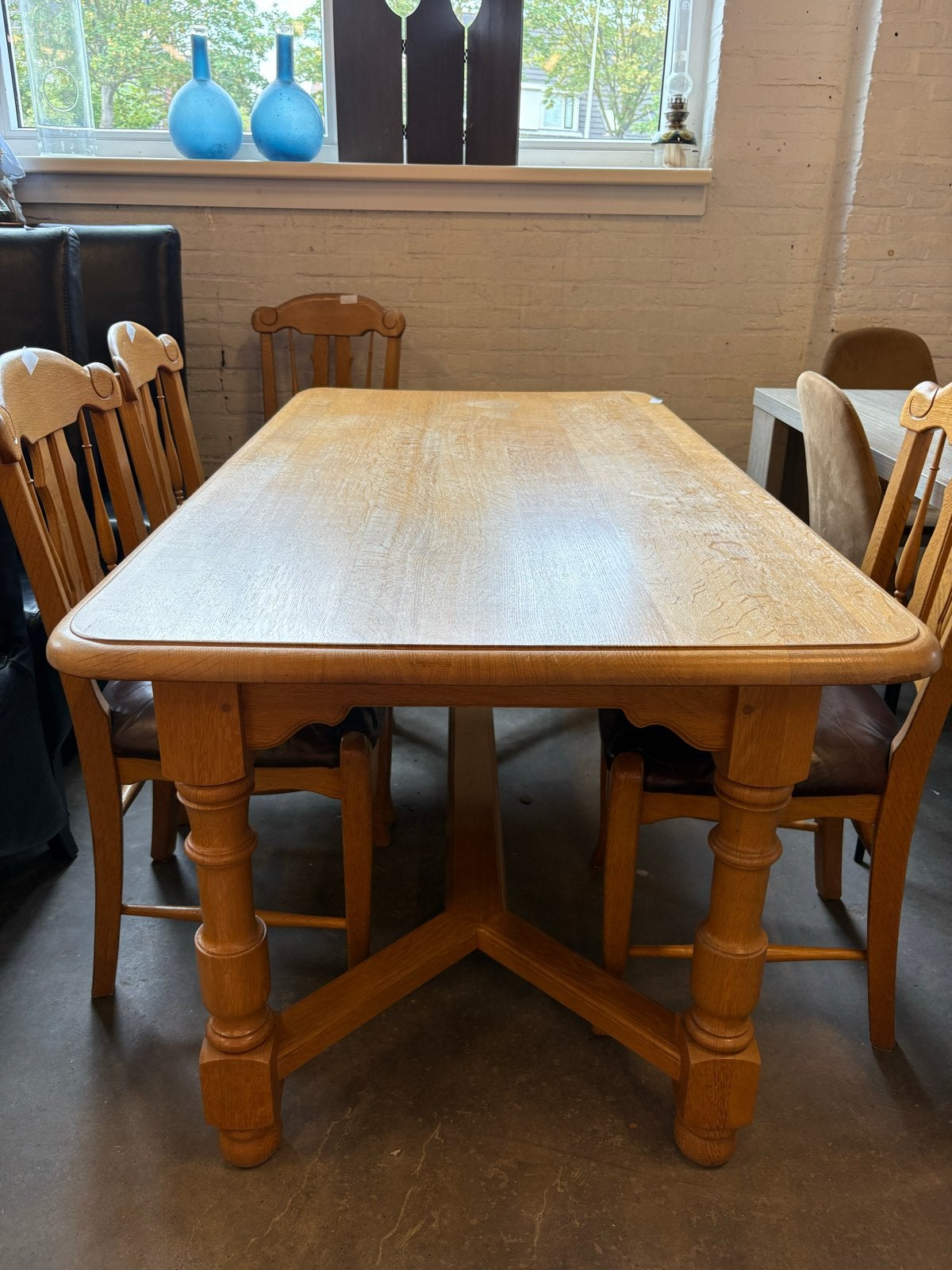 Degelijke eikenhouten eettafel 160x85x75 cm, Ophalen, Gebruikt, Eikenhout, 50 tot 100 cm