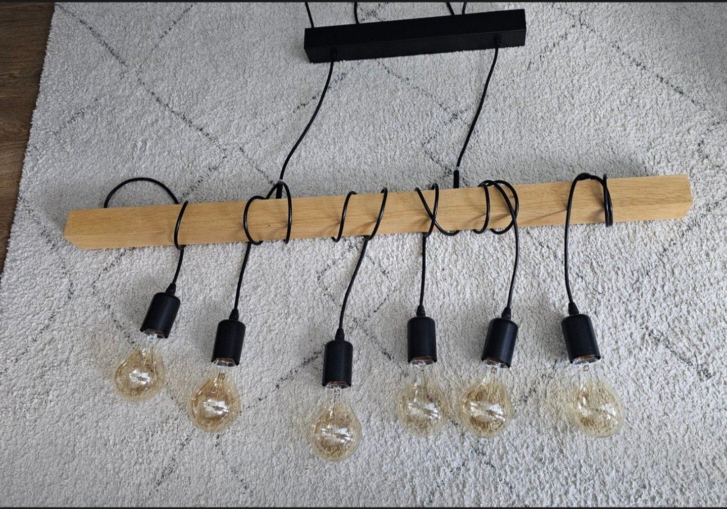 Rustieke Houten Hanglamp met 6 Edison Gloeilampen, Ophalen of Verzenden