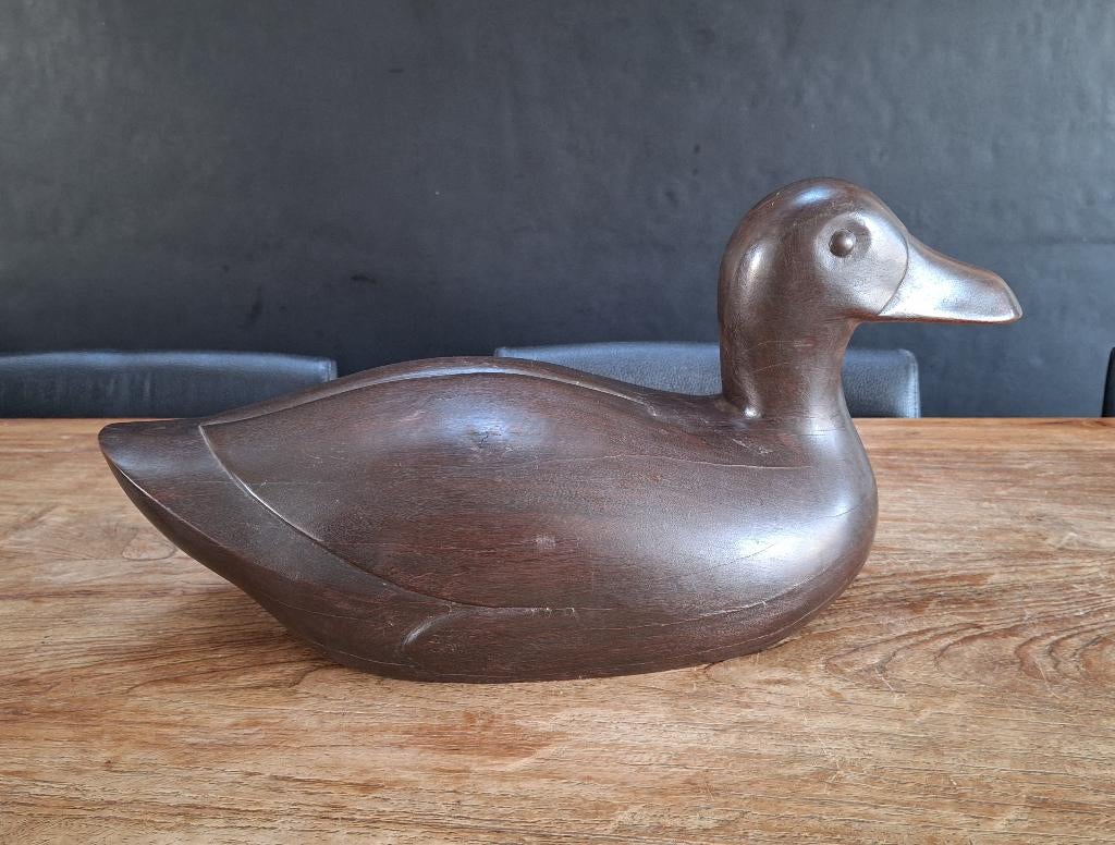 vintage grote zware hard-houten eend 49cm lang en 24cm hoog, Antiek en Kunst, Houtsnijwerk, Ophalen of Verzenden, Handgemaakt