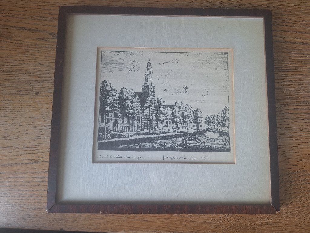 Antieke Prent Leiden Lodewijkskerk / Zaaihal, Abr. Rademaker, Gebruikt, Ophalen of Verzenden, Voor 1940, Prent