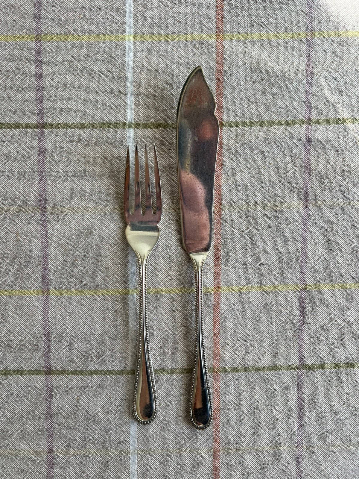 Vintage verzilverd visbestek één couvert, Ophalen of Verzenden