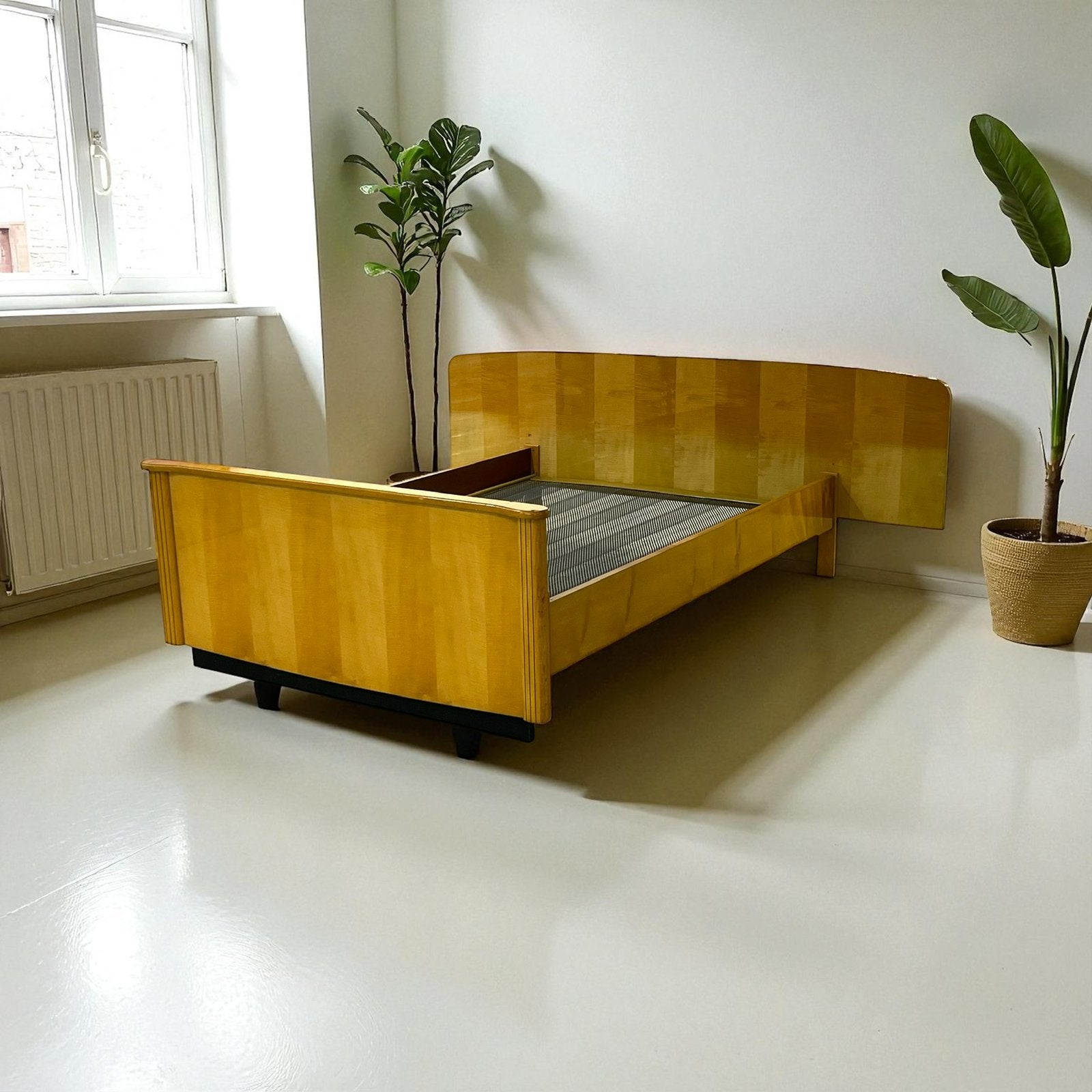 Vintage jaren 60 bed twijfelaar | slaapkamer | bedframs, Beige, Vintage, Niet bekend, Overige maten