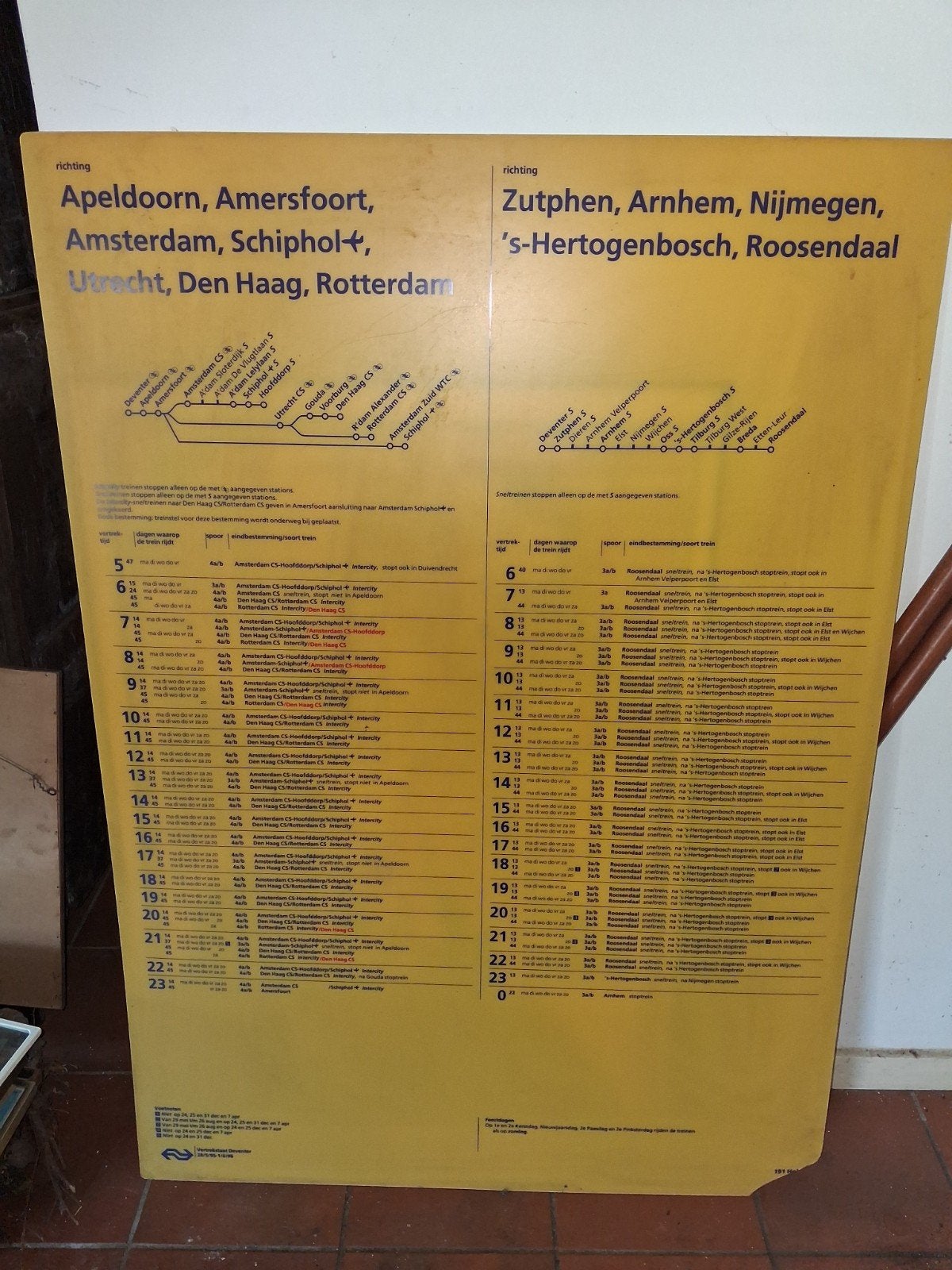 Vintage NS Trein Dienstregeling Bord, Verzamelen, Ophalen, Gebruikt, Trein, Overige typen