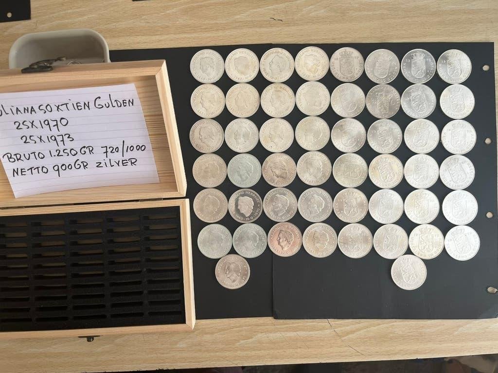 MOOIE BOX MET 50 X 10 GULDEN  JULIANA, Koningin Juliana, Zilver, 2½ gulden, Verzenden