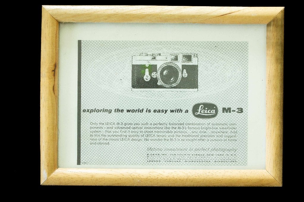 Leica M3 advertentie ingelijst, Audio, Tv en Foto, Fotocamera's Analoog, Ophalen of Verzenden, Zo goed als nieuw, Compact, Leica