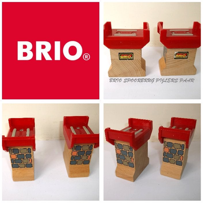 Brio Houten Spoorbrug Pijlers Paar voor Bruggen, Ophalen of Verzenden, Gebruikt