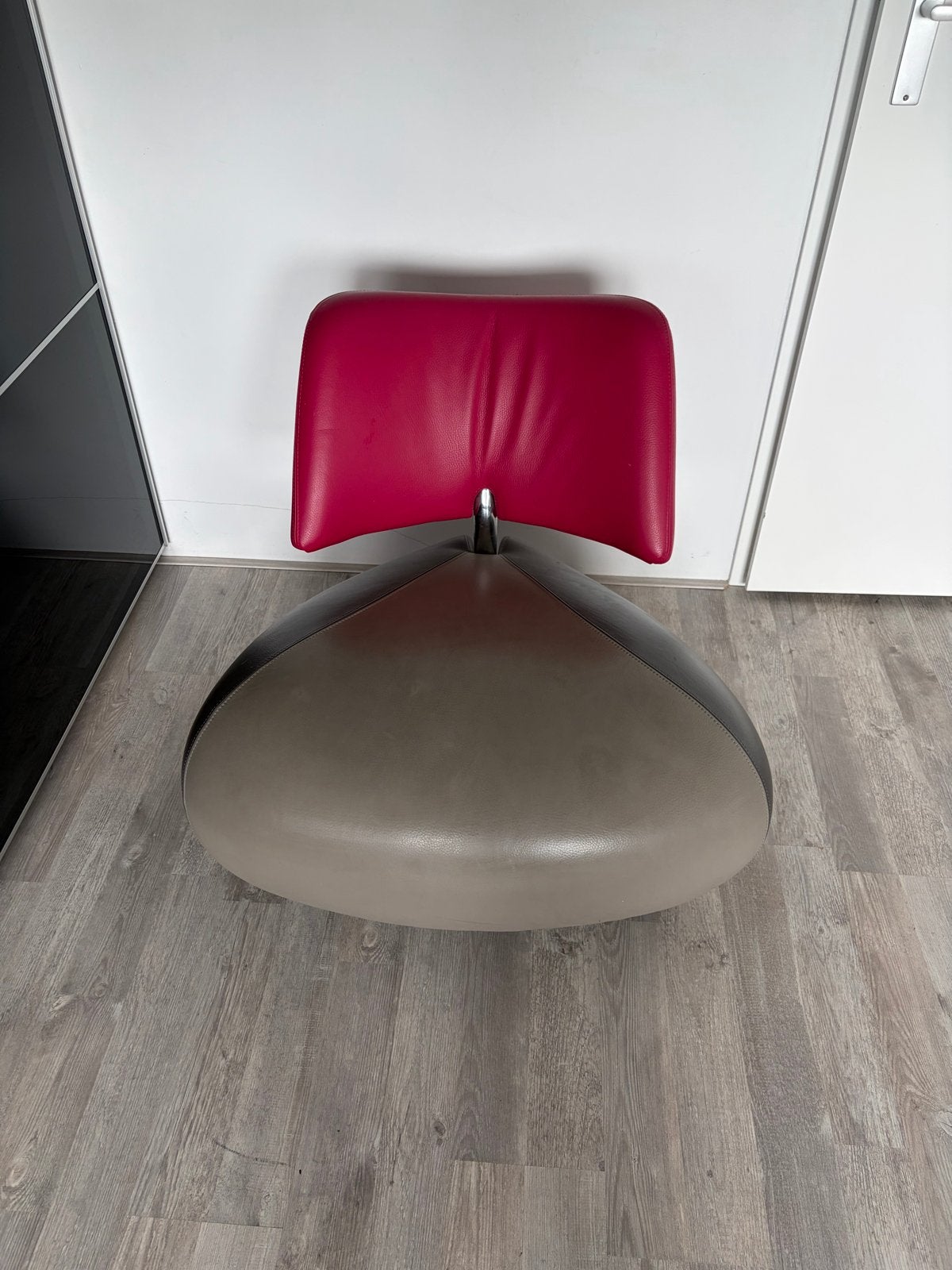 Leolux Stijlvolle Design Stoel - Rood & Grijs Leer, Ophalen, Leer, Zo goed als nieuw, Eén