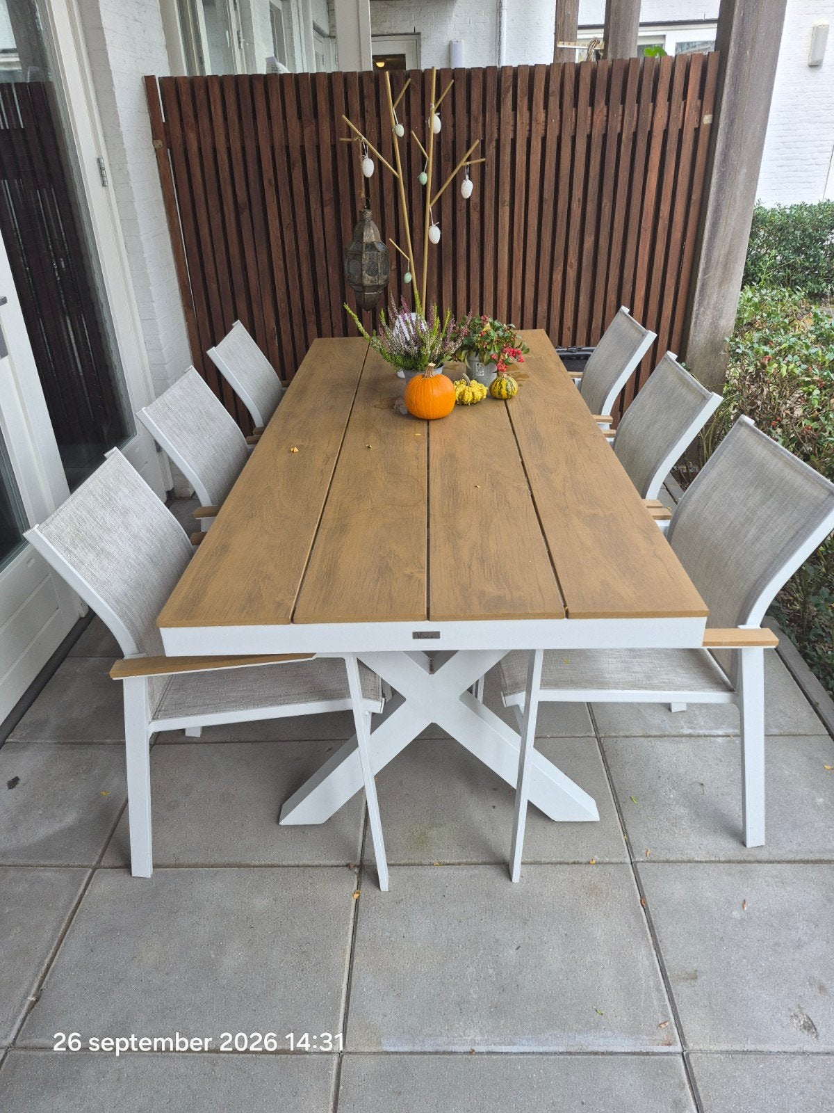 Luxe tuintafel met 6 stoelen, Ophalen, Zo goed als nieuw, Rechthoekig, Aluminium