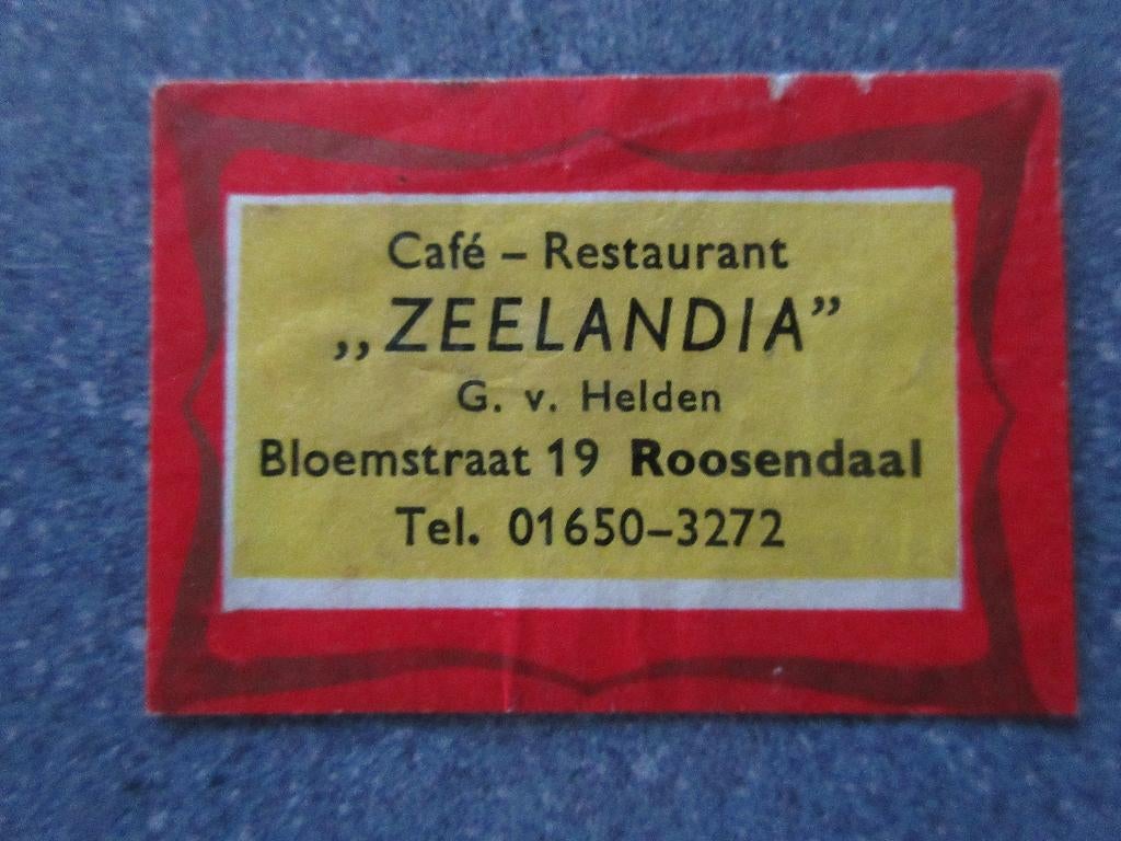 Roosendaal, café-rest. Zeelandia, Verzenden, Gebruikt, Luciferdoosjes of -merken