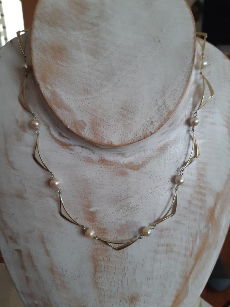 14 karaat gouden ketting met parels, Verzenden, Zo goed als nieuw, Goud, Goud