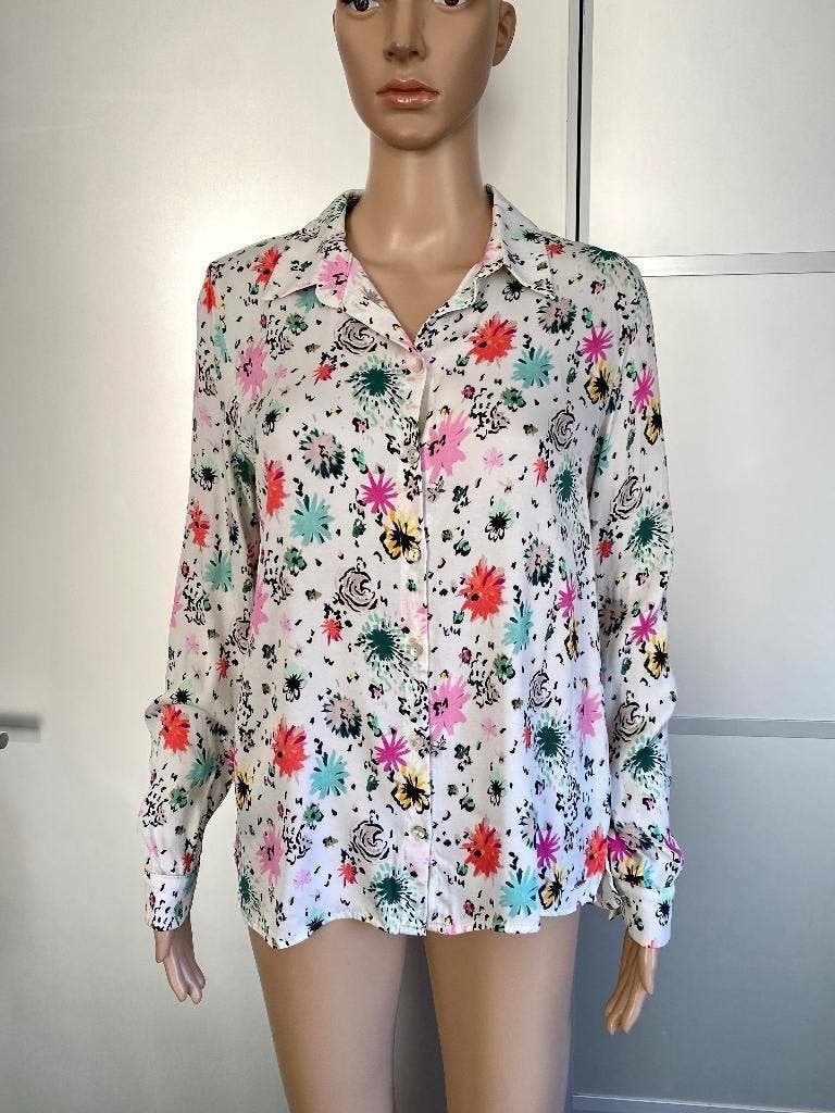 K161 Nieuw: Pom maat 38=M blouse top wit/roze/groen, Maat 38/40 (M), Wit, Nieuw, Ophalen of Verzenden