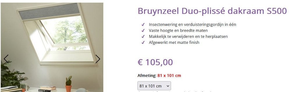 bruinzeel duo-plisse dakraam, Verzenden, Nieuw